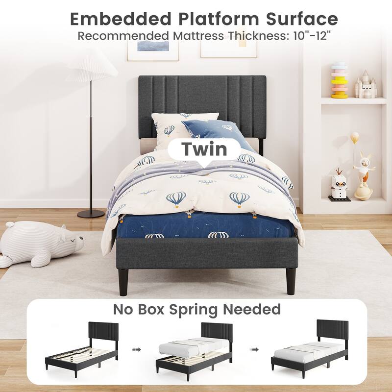 Gymax Twin / Full / Queen Size Bed Frame w/ Vertical Channel Tufted