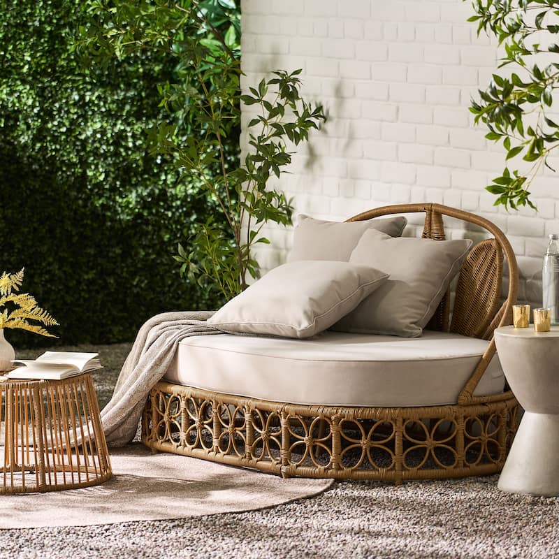 Shane Wicker Outdoor Daybed with Pillows by Christopher Knight Home - Beige/Light Brown