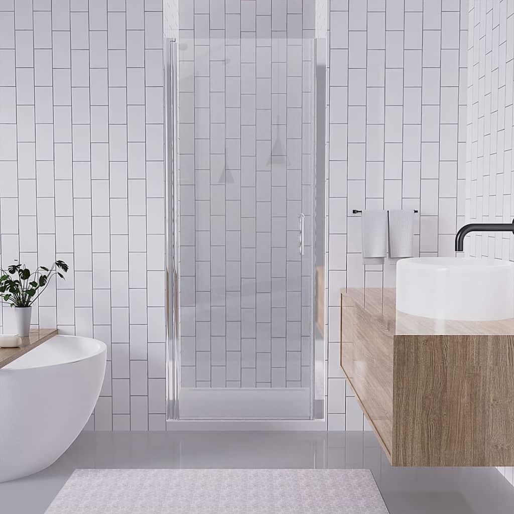 Adjustable Width: 30"/32"/34"/36"W*72"H Semi-Frameless Pivot Shower Door with Reversible Installation