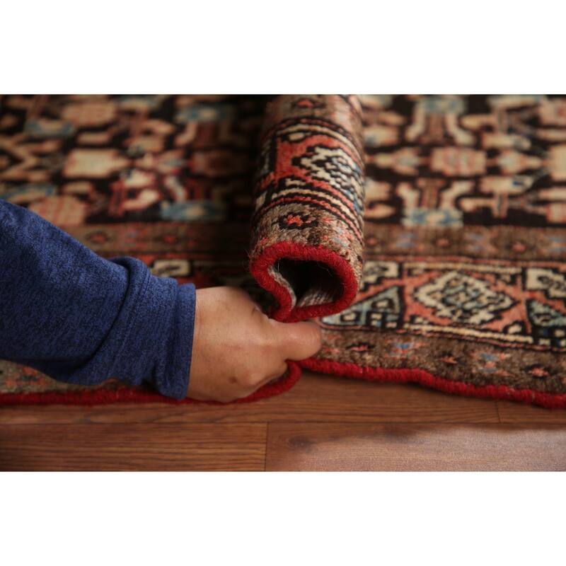 Hand Knotted Oriental 100% Wool Carpet Traditional Geometric Black Mahal Runner Rug - 9' 5'' X 3' 3''