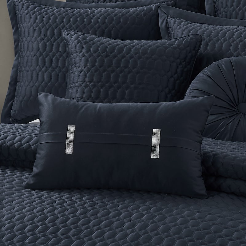 J. Queen New York Brilliance Quilted Boudoir Decorative Throw Pillow - Accent - Polyester - Navy