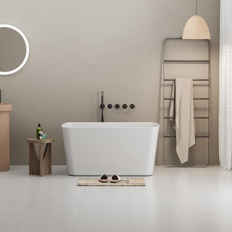 49 in. x 28 in. Acrylic Freestanding Flatbottom Soaking Bathtub - Glossy White