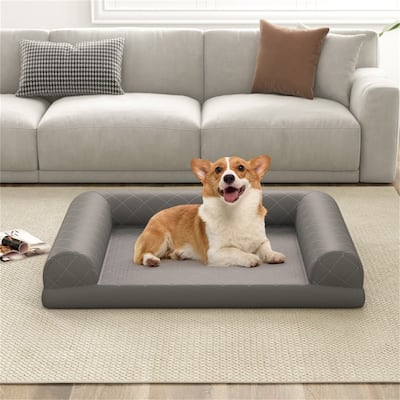 36" Orthopedic Dog Bed, Egg-Foam Dog Crate Bed With 3-Side Bolster And Removable Washable Bed Cover - 36" x 27" x 7"