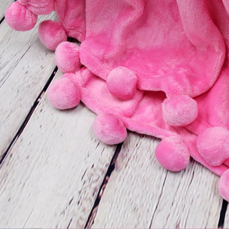 Pompom Flannel Fleece Throw