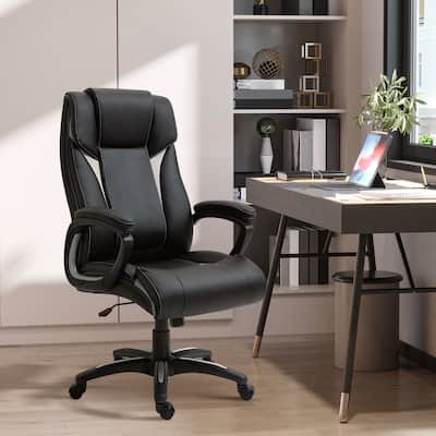 Black Ergonomic Office Chair with Mesh Back, PU Leather Accents, and Rocking Function - 26.25" W x 28" D x 44.25" - 47.25" H