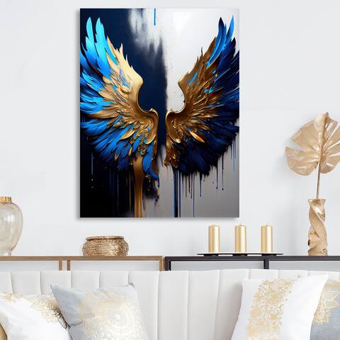 Designart 'Blue And Gold Angel Wings I' Wings Angel Metal Wall Art