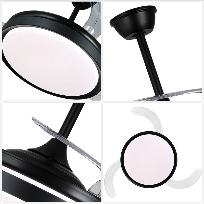 Cusp Barn 42 Inch Retractable Ceiling Fan with Lights, Modern Silent DC Motor 6 Speeds Chandelier Ceiling Fan for Bedroom