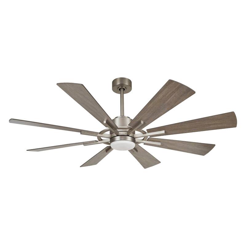 60" Walnut Wood 8-Blade Barn Windmill LED Ceiling Fan with Remote