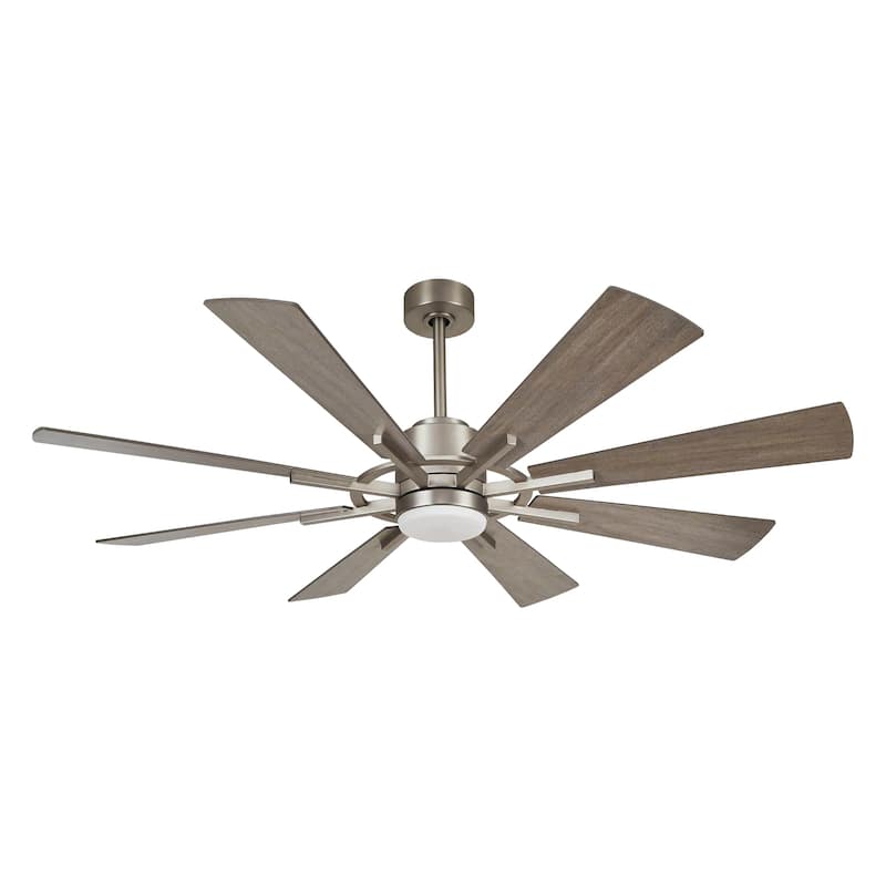 60-in Farmhouse 8-Blade Nickel Windmill LED Ceiling Fan with Light and Remote
