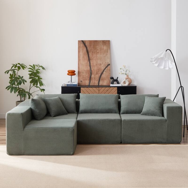 104" Corduroy Upholstered Modular L-shaped Sectional Sofa
