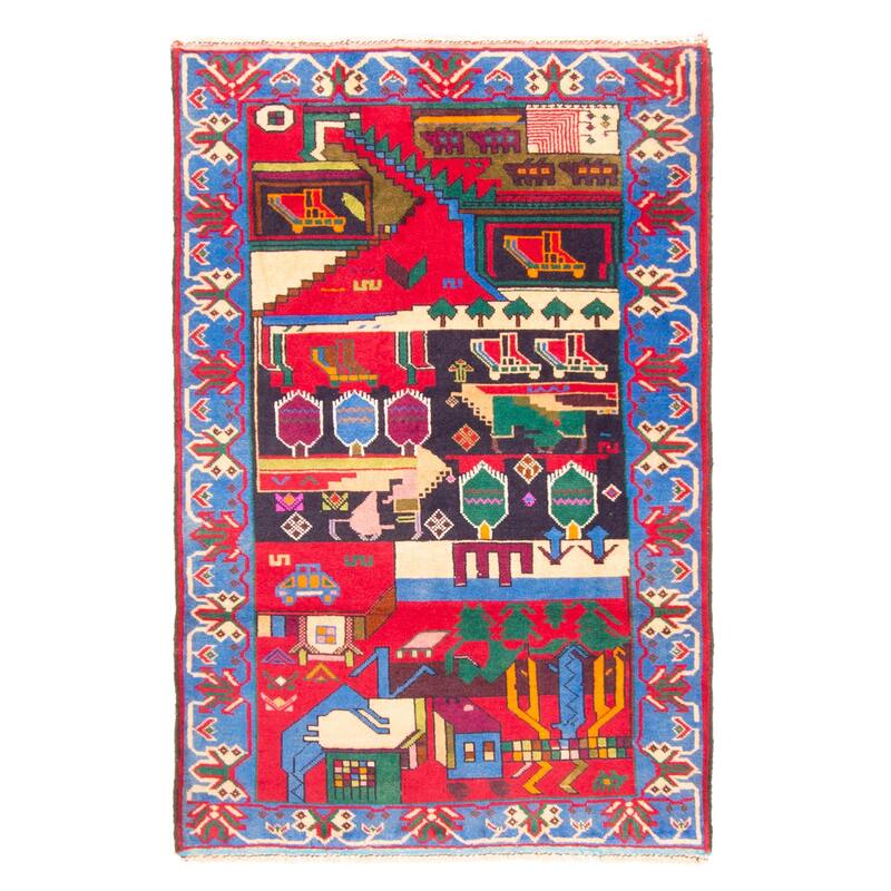 ECARPETGALLERY Hand-knotted Teimani Red Wool Rug - 2'9 x 4'5