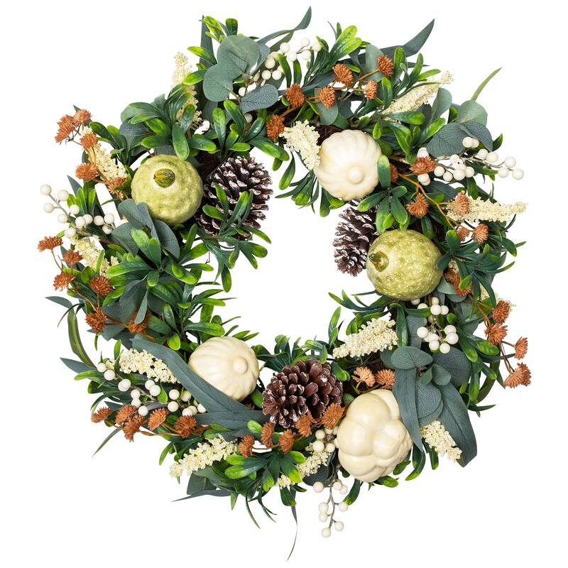 Gourds and Pinecones Artificial Fall Harvest Wreath - 24"
