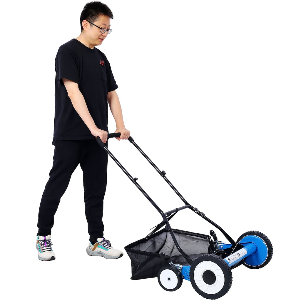 20" 5-Blade Reel Mower,Eco-Friendly Quiet Push with Grass Catcher,Blue