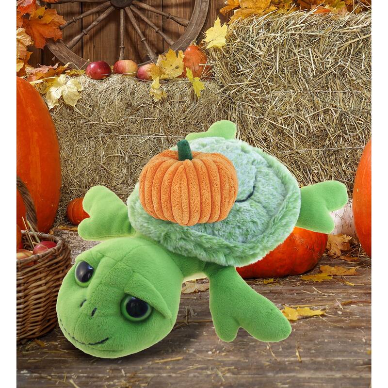 DolliBu Super Soft Sea Turtle Stuffed Animal with Pumpkin Decor - 11 inches