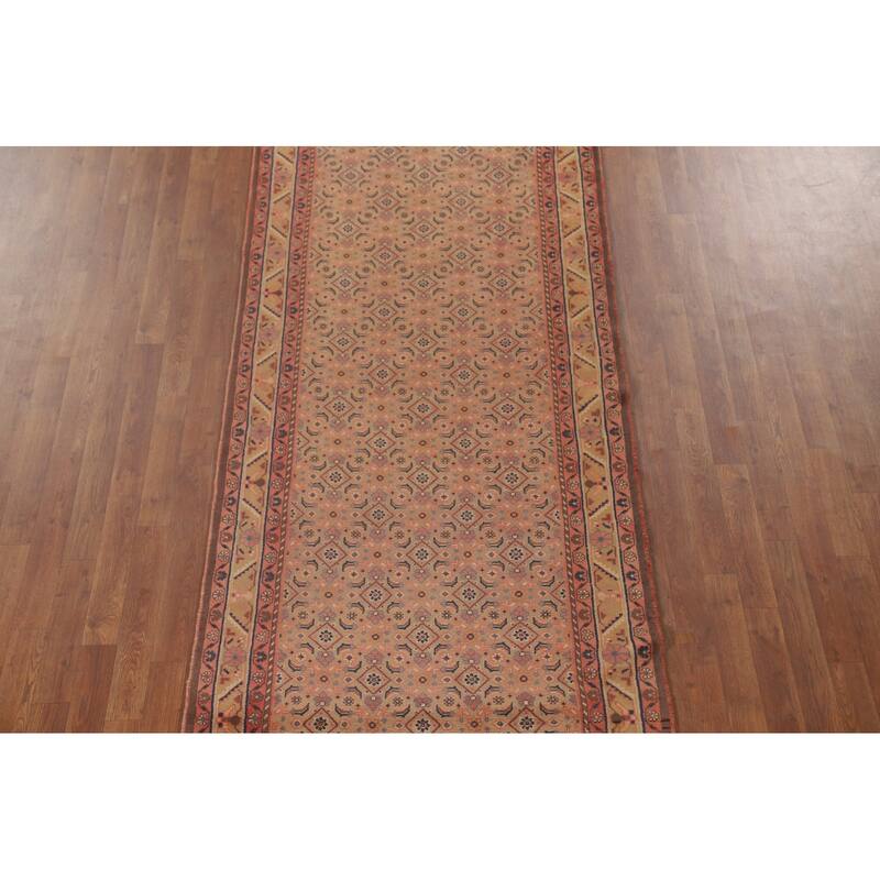 All-Over Mahal Persian Vintage Runner Rug Hand-Knotted Wool Carpet - 3'9" x 13'4"
