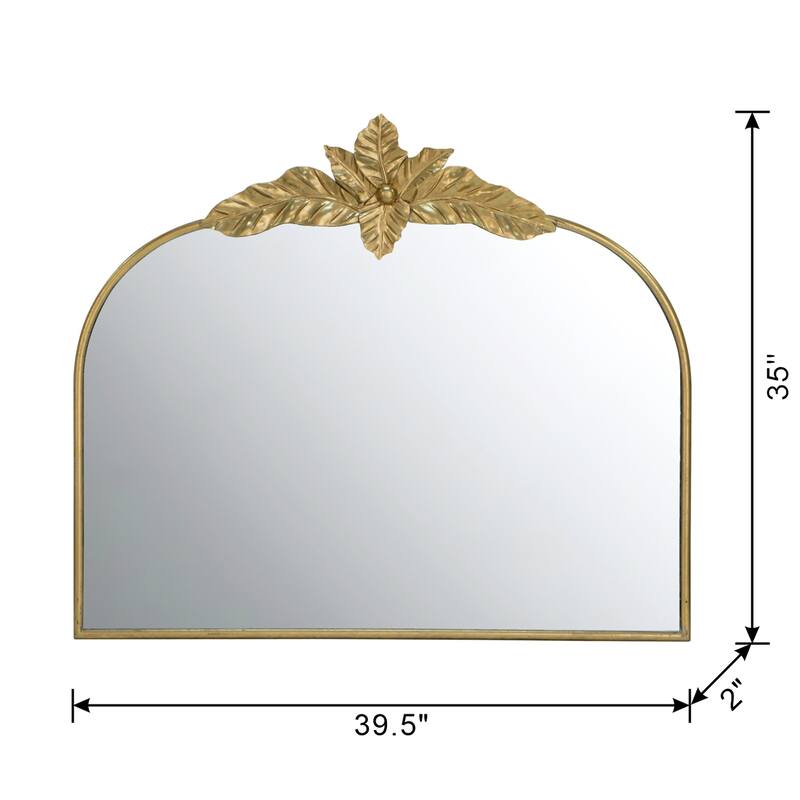 Wall- Mounted Gold Arched Mirror with Metal Frame