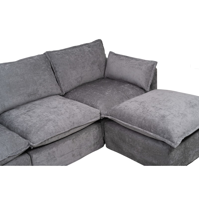 93" Modular L-Shaped Sectional Sofa Couch for Living Room, 4-Seater Modern Sofa Set with Movable Ottoman