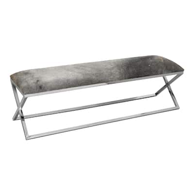 Aurelle Home Rolina Modern Stainless Steel and Cowhide Bench