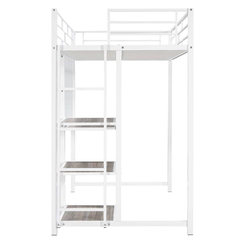 Metal Loft Bed with Shelves, Desk, Whiteboard & Ladder