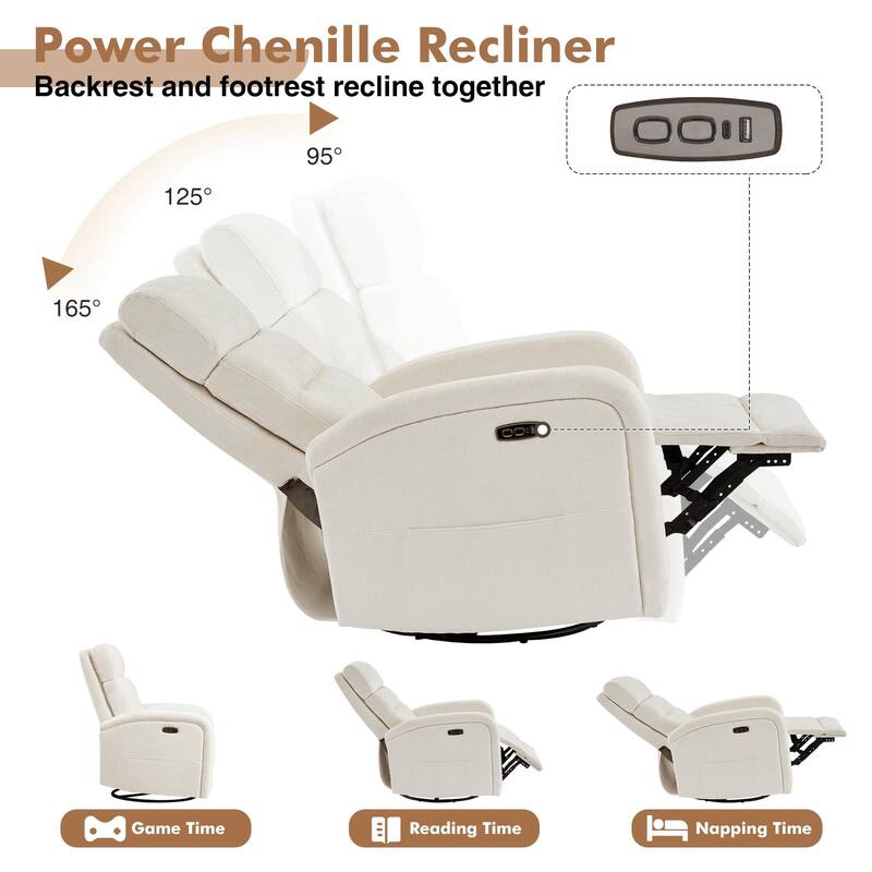 Aemeios Swivel Power Recliner Rocker with USB and Type C Port Set of 2