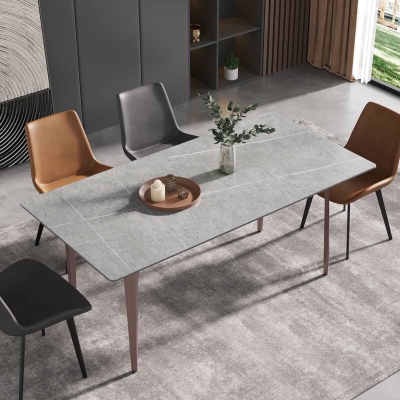 71" Modern Simply Marble Dining Table, Rectangular Sintered Stone Top and Carbon Steel legs