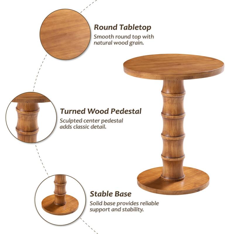 COZAYH Farmhouse Wood Base Pedestal Table, Round Accent Table for Living Room or Entryway, Compact Side Table for Small Spaces