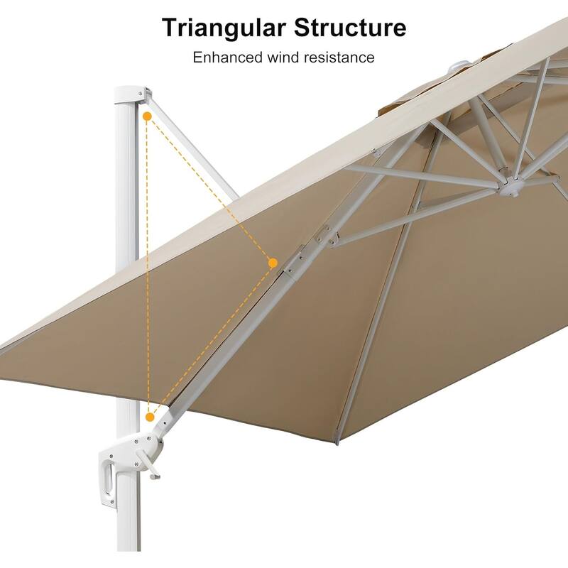 PURPLE LEAF 10 ft White Cantilever Patio Umbrella with 360 Degree Rotation With Base