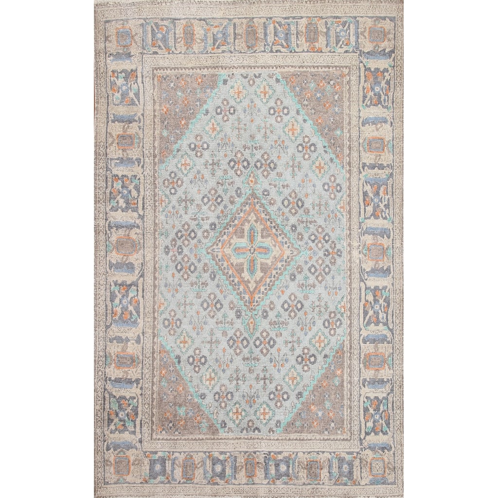 Hand Knotted Oriental 100% Wool Carpet Traditional Medallion Navy Blue & Blues Joshaghan Area Rug - 9' 6'' X 6' 3''