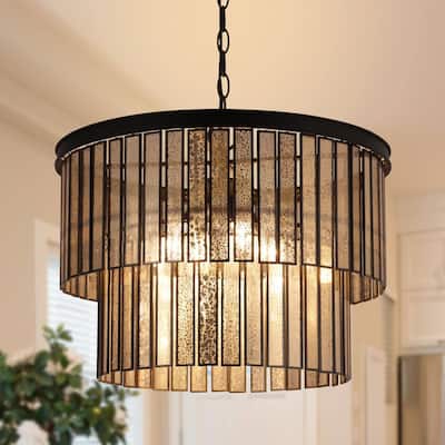 Tifany Modern 4 Light Drum Chandelier with Colored Glass for Dining Room Bedroom - D 18" x H 15"