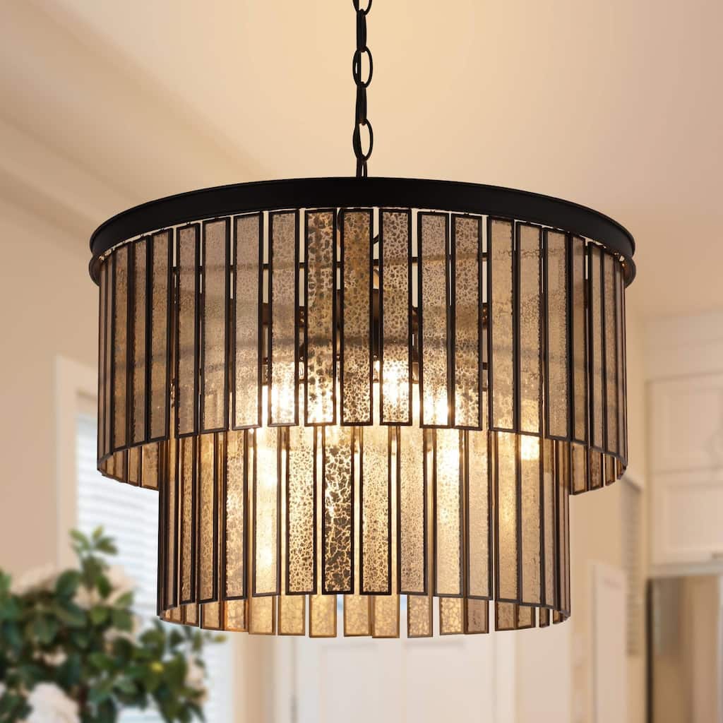 Tifany Modern 4-Light Drum Colored Glass Chandelier for Dining Room Foyer - D 18" x H 15"
