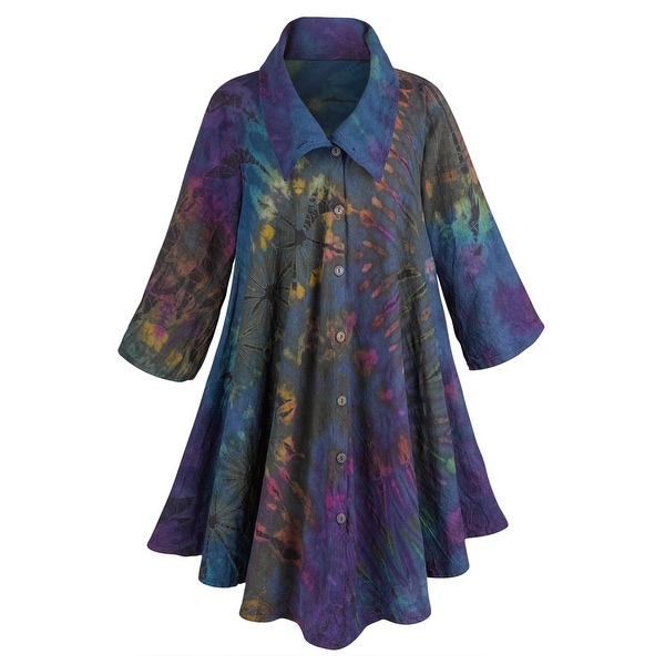Women's Royal Garden Circle Coat - 100% Cotton in Purple Tie-Dye