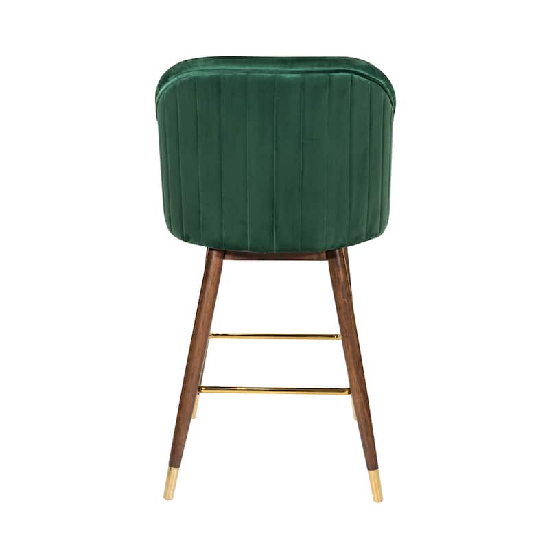 Porthos Home Olea Velvet Upholstered Bar Stools with Rubberwood Legs, Set of 2