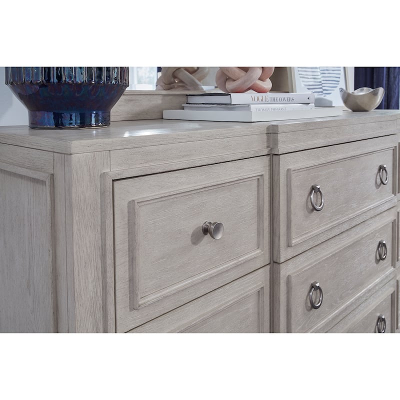 Magnussen Home Sheridan Limestone Drawer Dresser with Landscape Mirror