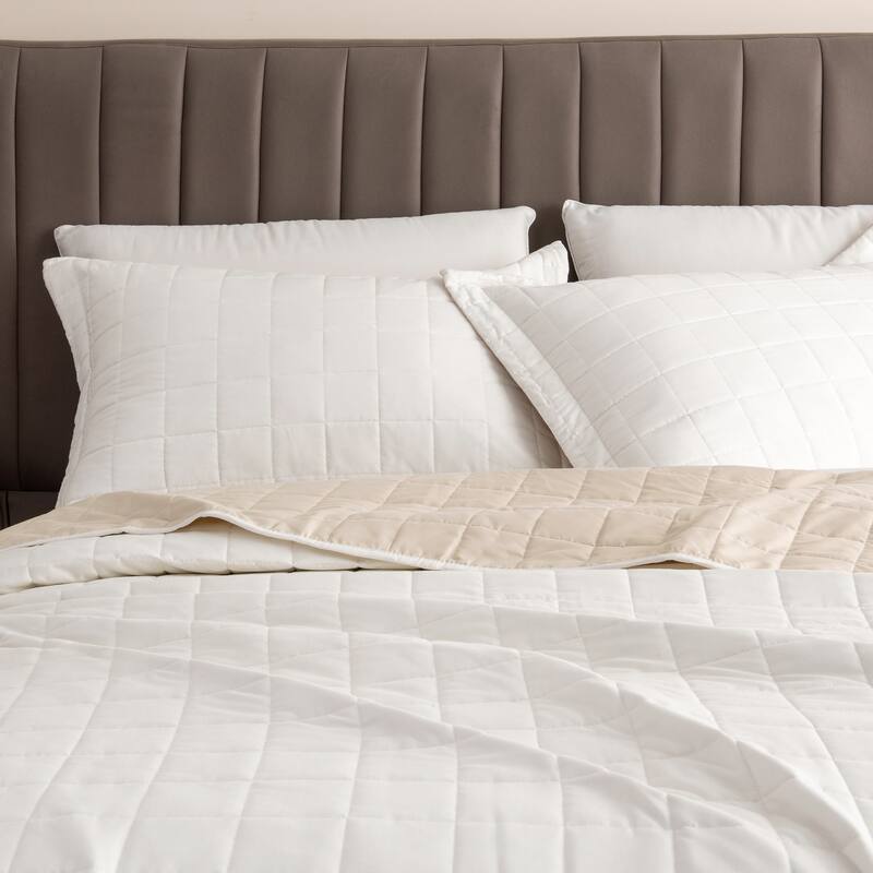 Luxurious Two-Tone Microfiber Quilt Set With Shams