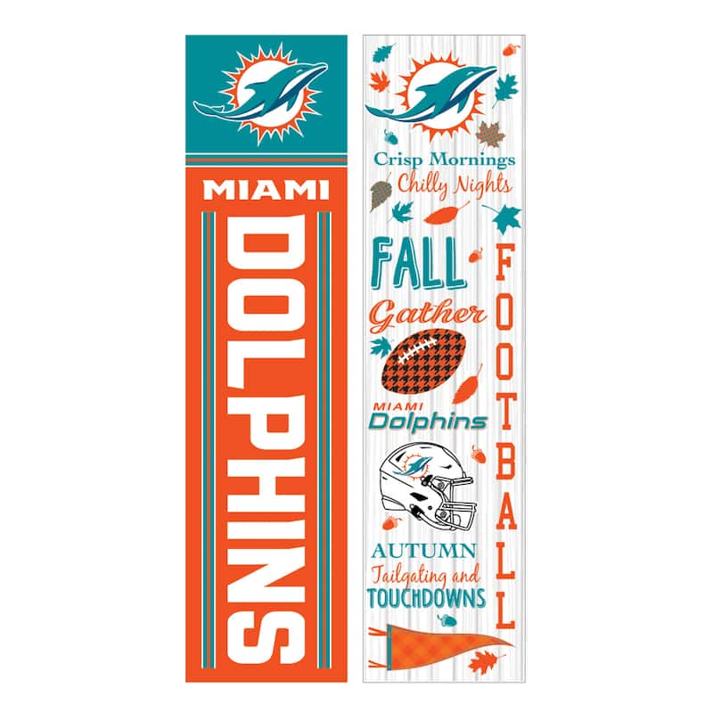 47" Double Sided Seasonal Porch Leaner, Miami Dolphins - 47" x 11.25"