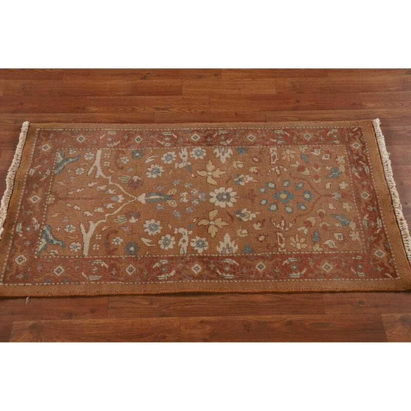 Hand Knotted Oriental 100% Wool Carpet Transitional Floral Brown Oushak Area Rug - 4' 0'' X 2' 1''