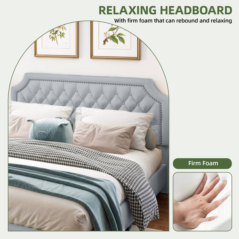 Moasis Upholstered Tufted Bed Frame with Adjustable Height Headboard