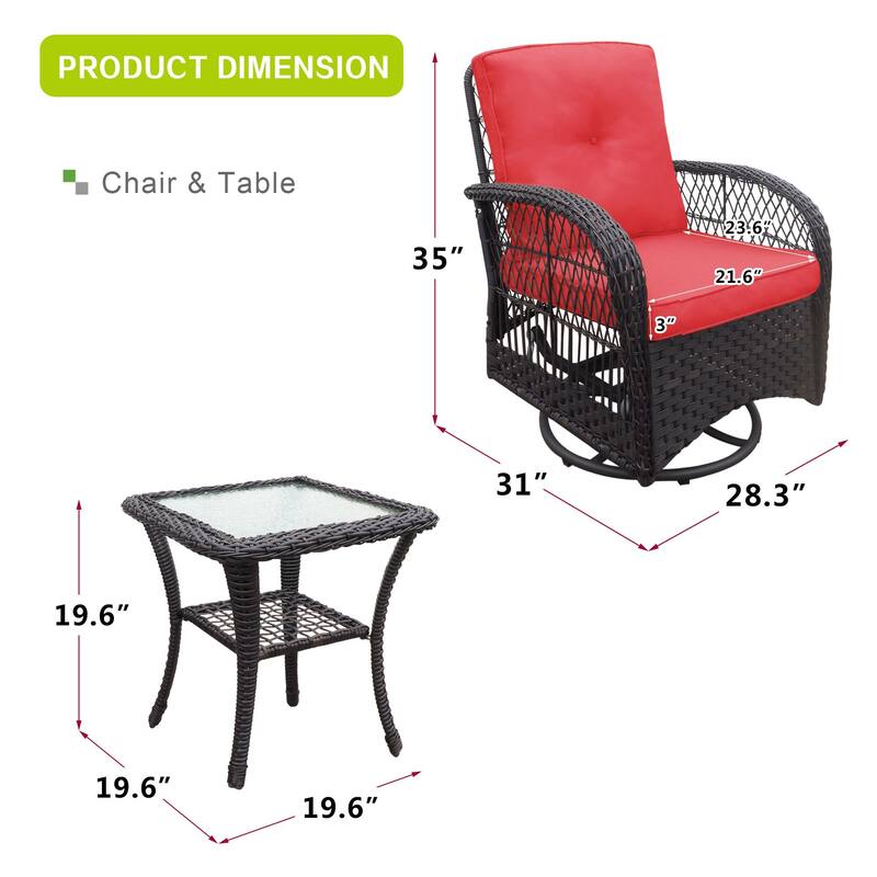 360-Degree Patio Wicker Swivel Rocker Chairs Set
