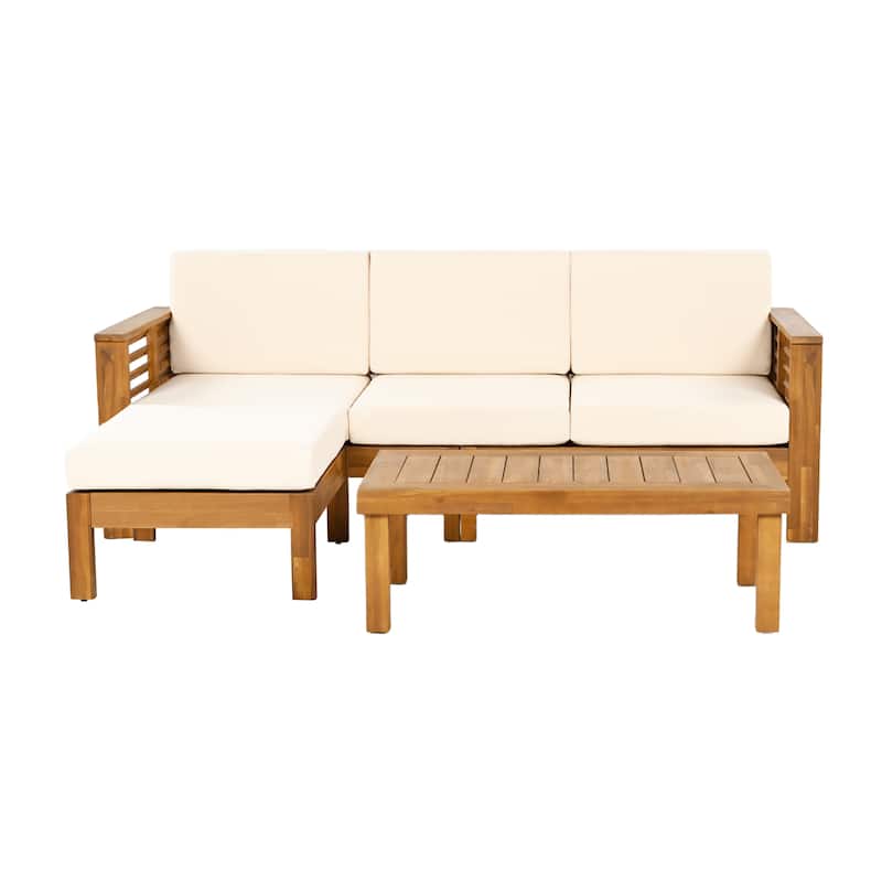 Christopher Knight Home - 3-Piece Acacia Wood Sofa Set with Ottoman and Coffee Table