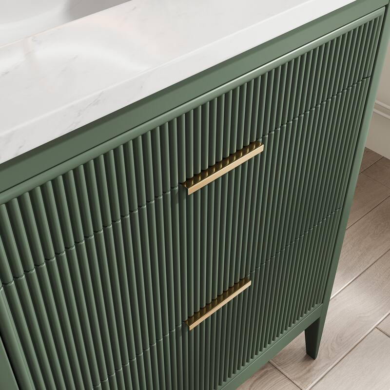 Modland 30" Freestanding Bathroom Vanity with Carrara Marble Top - Soft-Close Drawers,Green / Grey - 30 inch