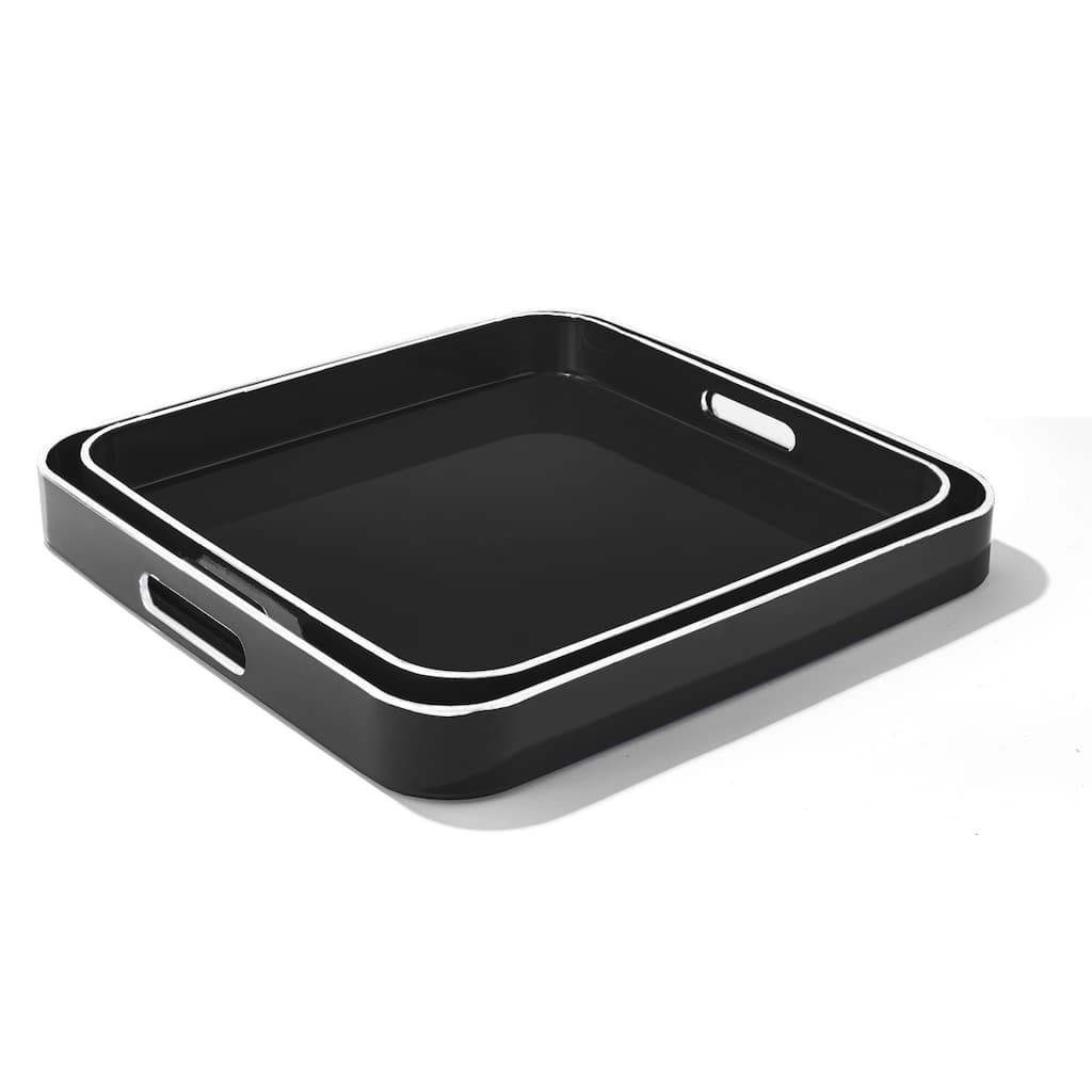 Black Square Set Of 2 Trays with White Rim