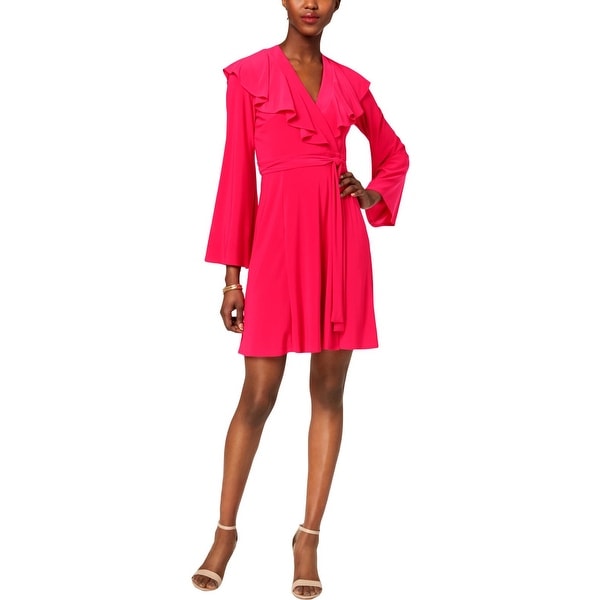Taylor Womens Wrap Dress Ruffled V-Neck