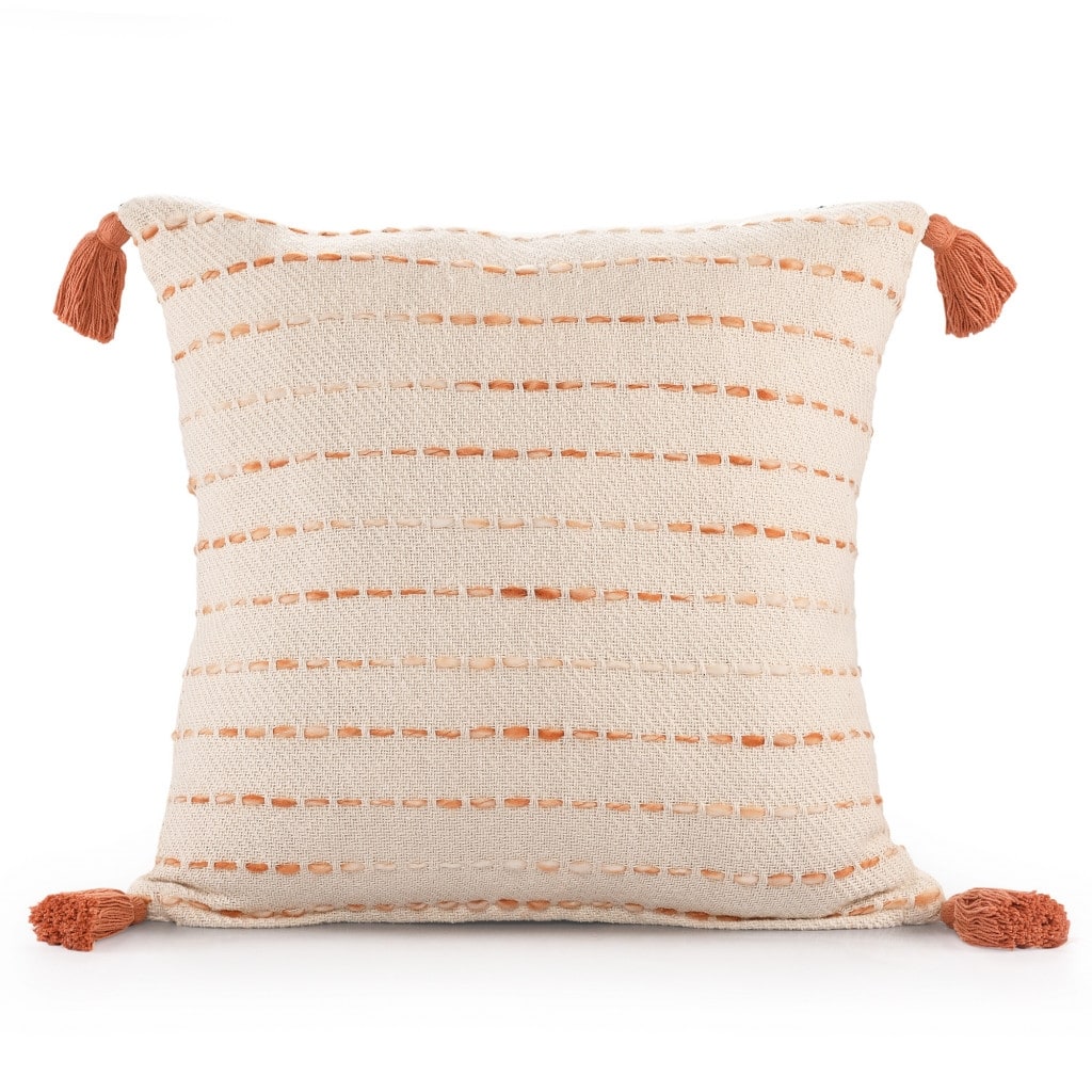 HomeRoots 20" X 20" Coral And Ivory 100% Cotton Striped Zippered Pillow