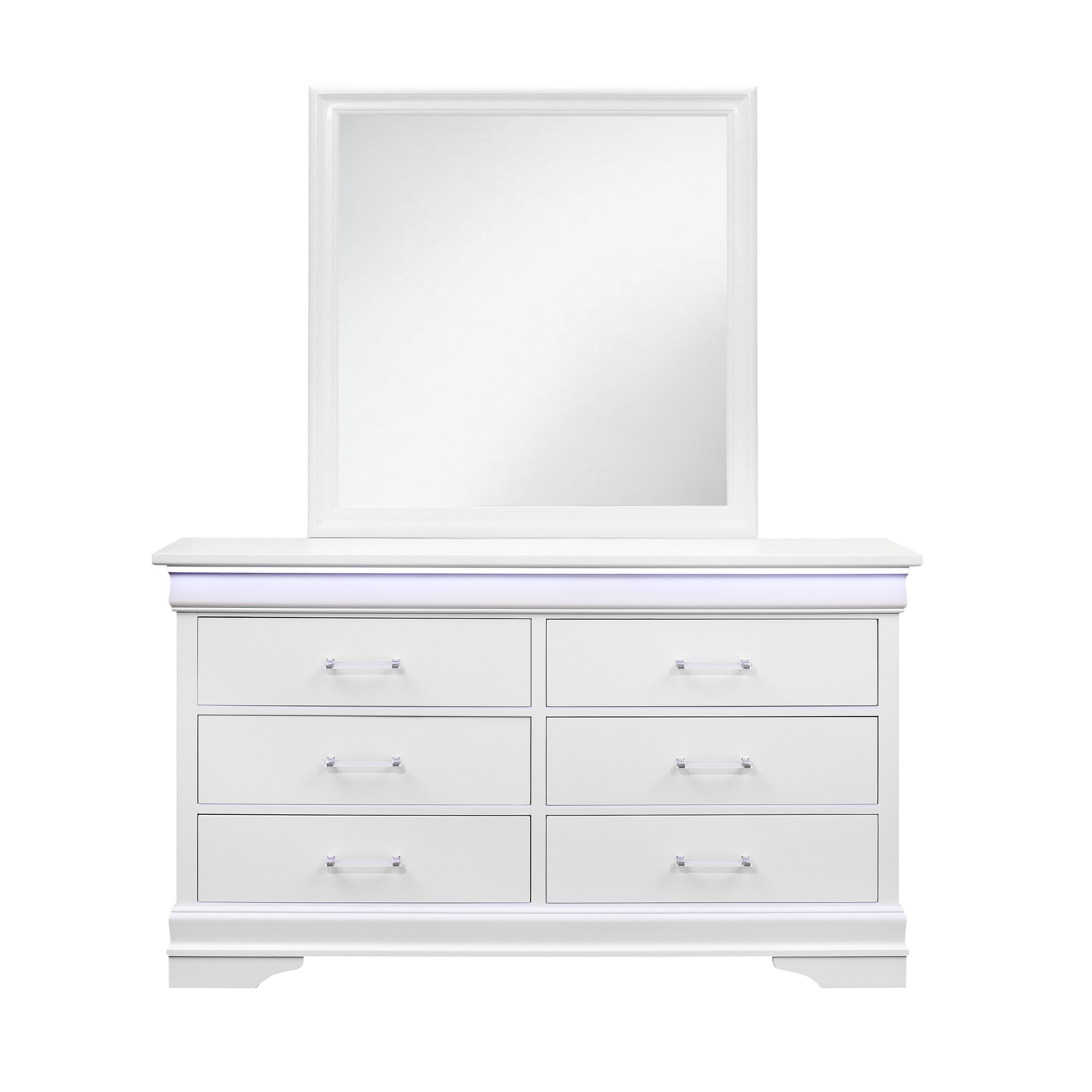 HomeRoots 59" White Solid Wood Six Drawer Double Dresser with LED