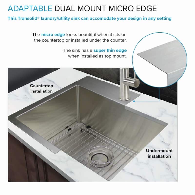 Transolid LSA1-252212-BS 25-in x 22-in Dual-Mount Laundry/Utility Sink Kit in Brushed Stainless - 25" X 22"