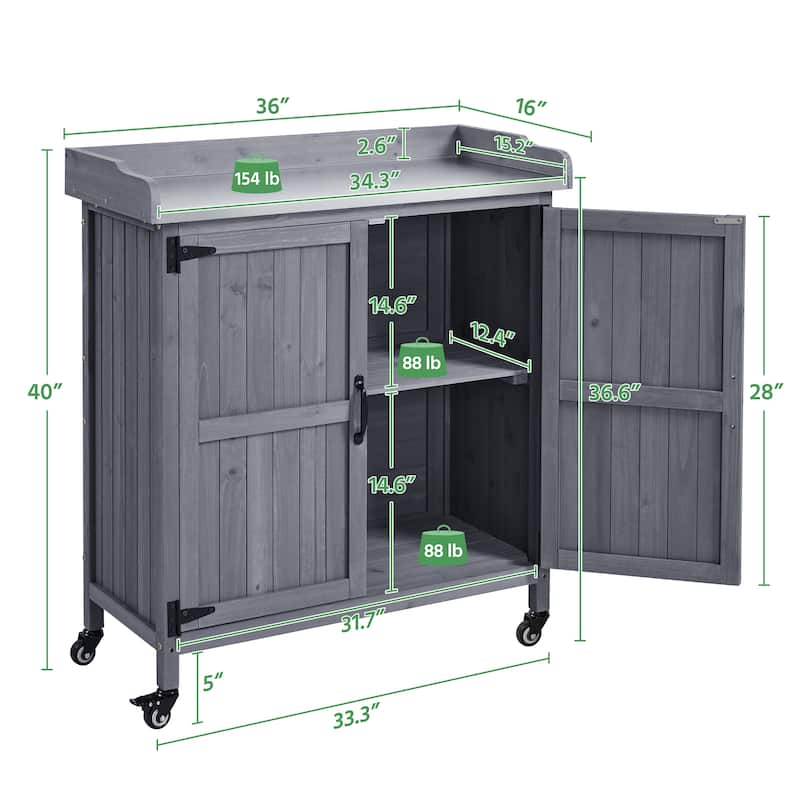 Yaheetech Garden Potting Bench Table Wooden Storage Cabinet