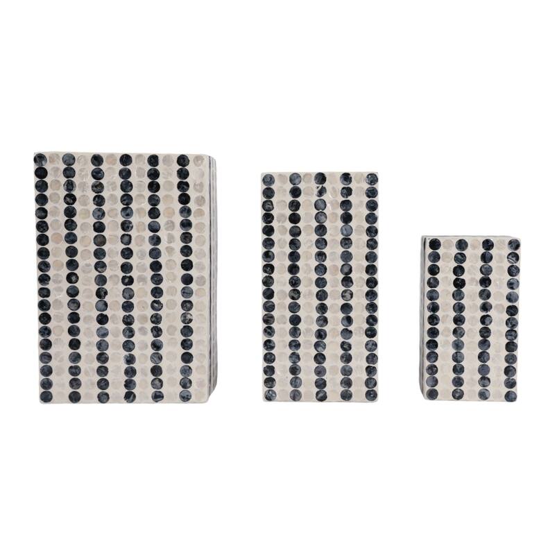 Dotted Decorative Box with Lid - Set of 3, 8", 11", 12", Ivory & Blue - 12.0"