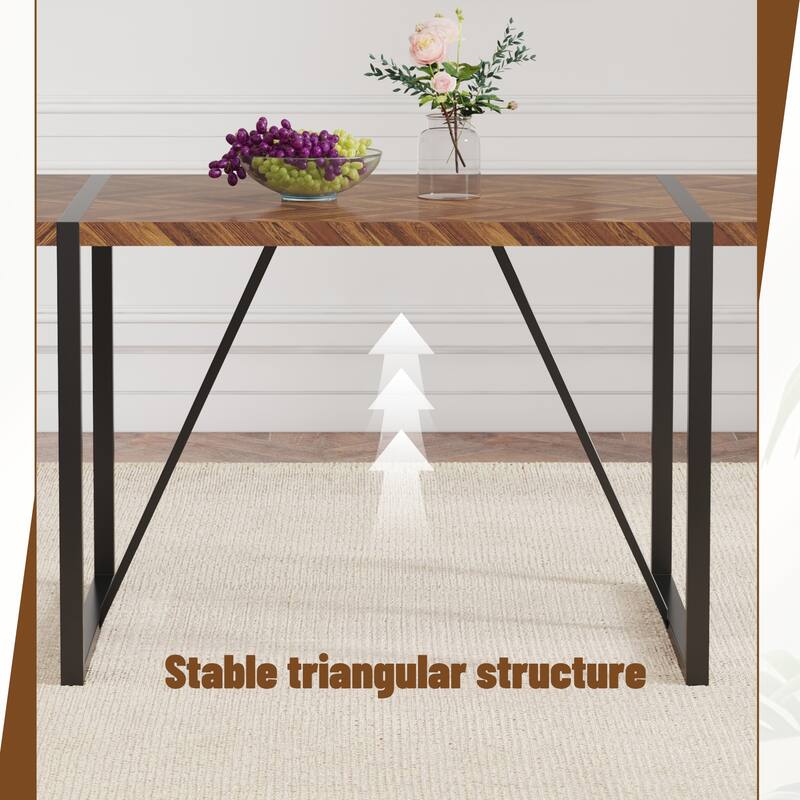 Roomfitters Minimalist Rectangular Dining Table with Textured MDF Top and Black Metal Legs for Modern Interiors