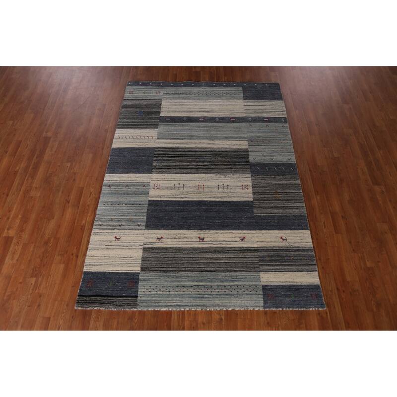 Tribal Gabbeh Indian Area Rug Hand-Knotted Wool Carpet - 5'2" x 7'6"