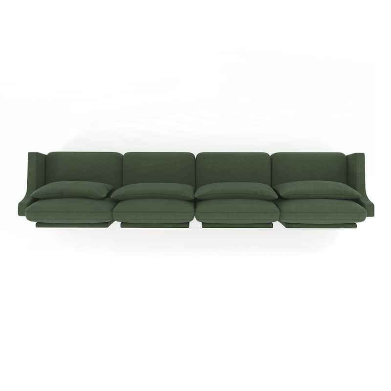 Four seater chenille sofa with lumbar pillow
